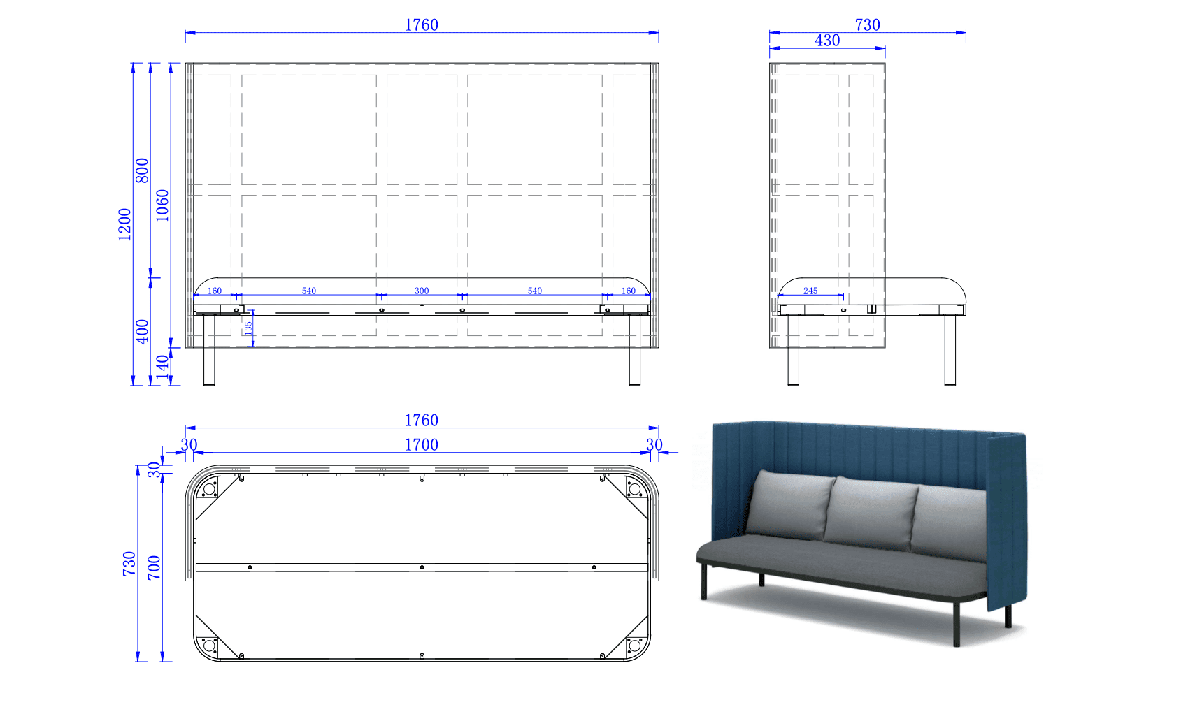 COCO Highback Sofa M für 2 Personen - SoSilent Box